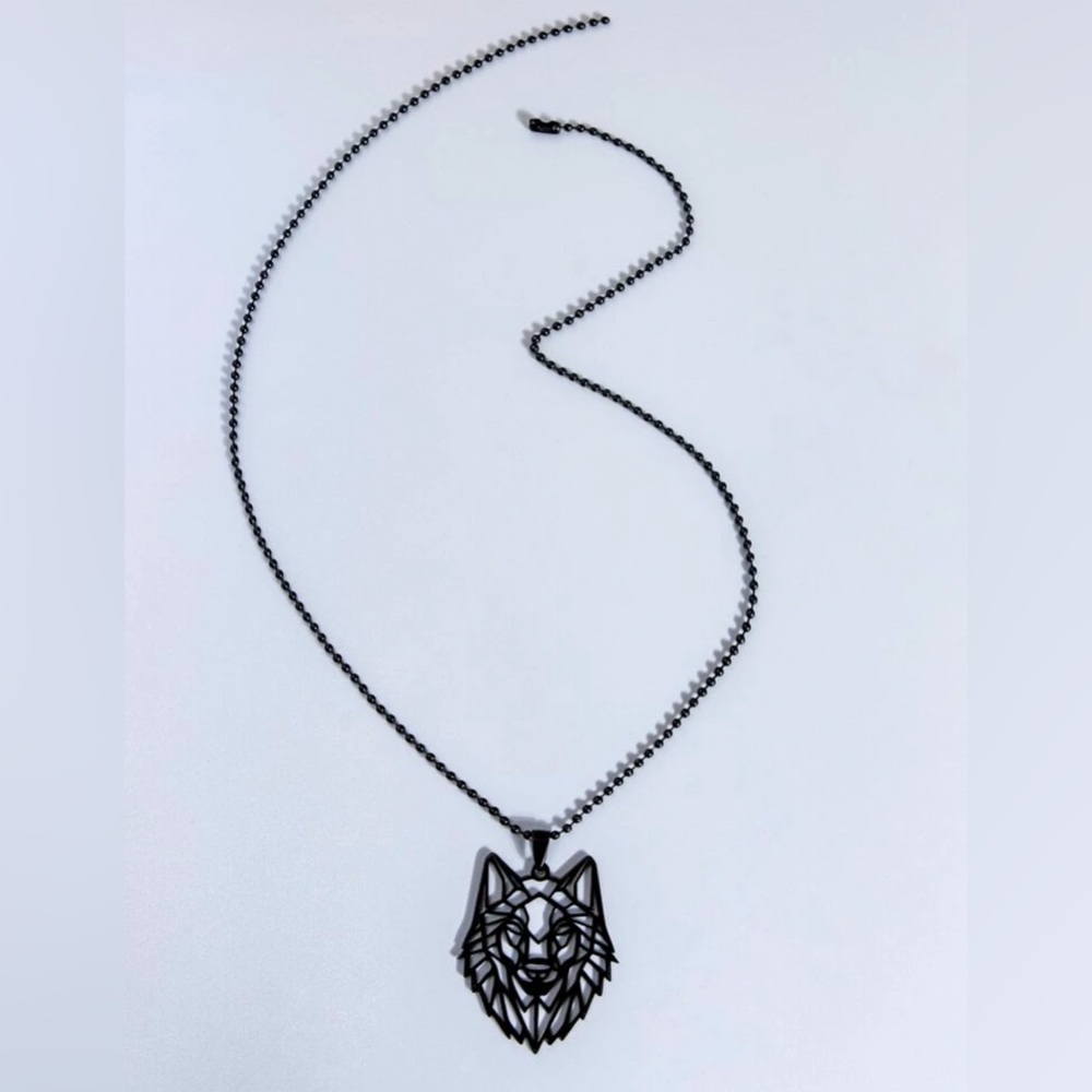 Men’s Black Stainless Steel Wolf Hollowed Out Pendant Necklace, NWT - Picture 2 of 5